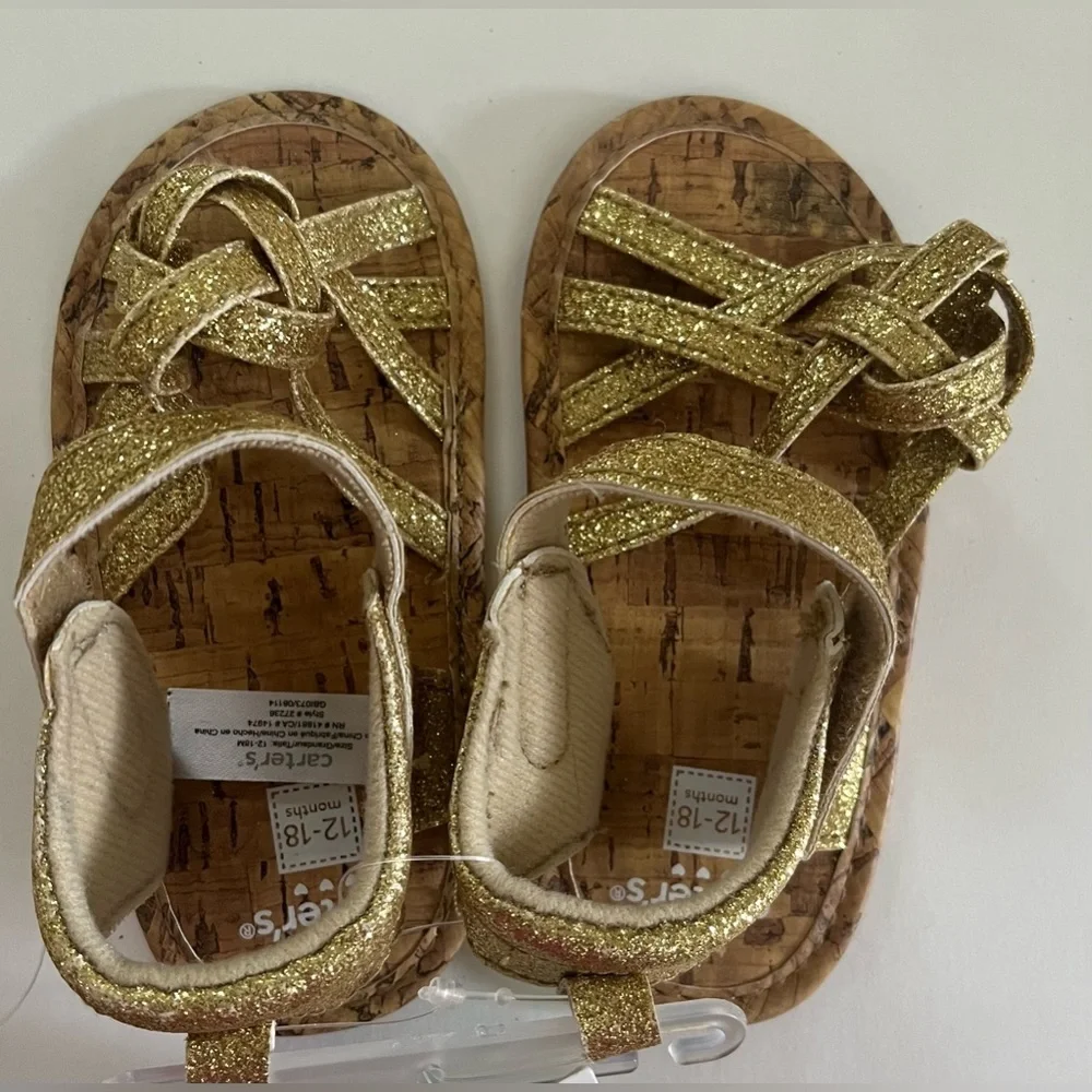 Nwt baby toddler carters gold braided sandals 12-18 months